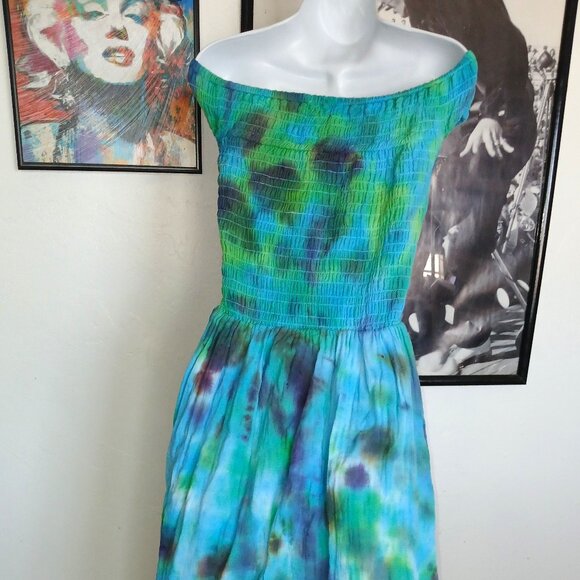 Hand Dyed Blue & Green Dress With Pockets Summer Sundress Women's Size XXXL (22) - Picture 11 of 15